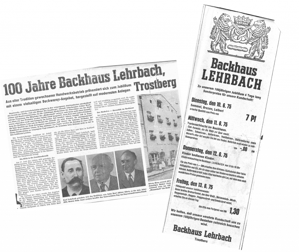 Zeitungsartikel zum 100 jährigen Jubiläum vom Backhaus Lehrbach