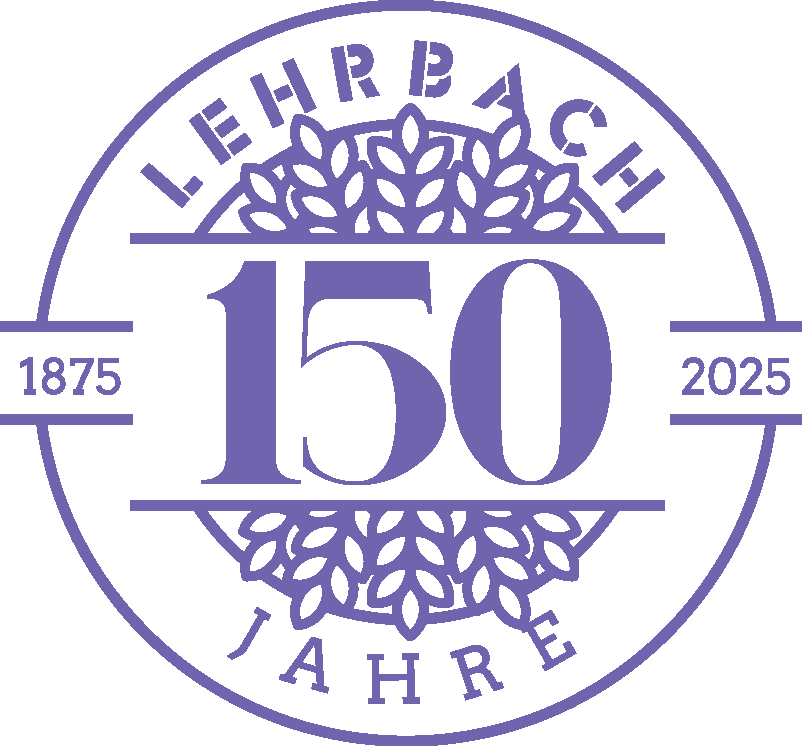 Jubiläumssiegel des Brothaus Lehrbach. Es zeigt 150 Jahre Lehrbach von 1875 bis 2025